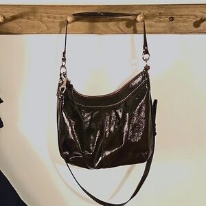 Coach Dark Brown Shiny Leather Hobo